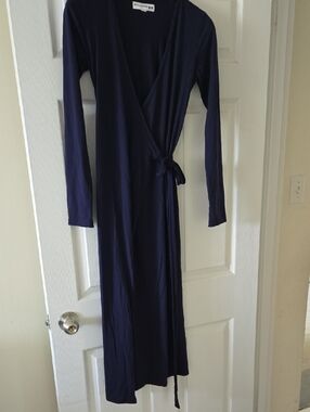 Uniqlo Dark Blue Long-Sleeve Wrap Maxi Dress